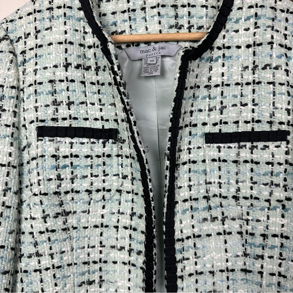 Mac & Jac Anthropologie Tweed Jacket Blazer Black Ribbon Trims Women Medium - Picture 3 of 12